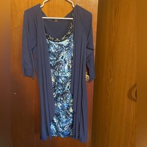 Notation Blue and white dress with pearls and sequences, 3/4 sleeves, size 1x